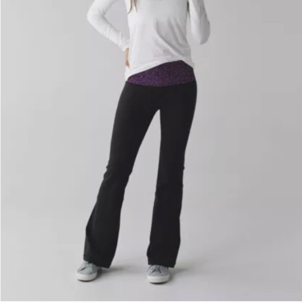 lululemon athletica Black Wide Leg Pants with Purple Waistband
